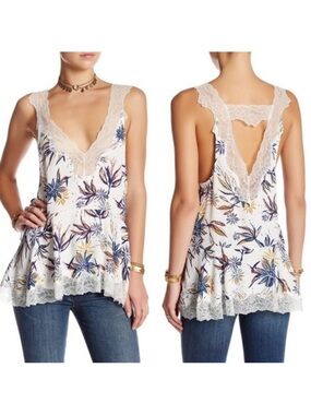 FREE PEOPLE Bell Flower Double-V Lace Tank S